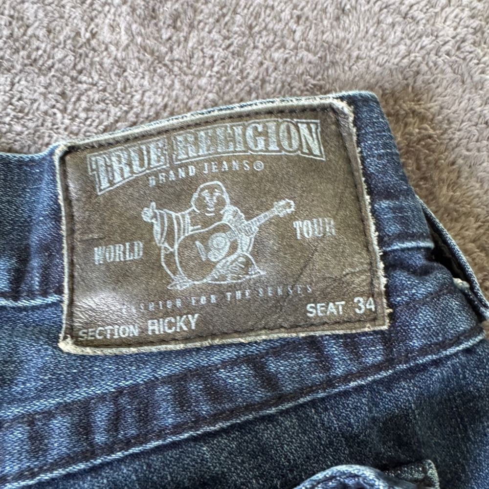 True Religion Ricky Super T Mens Jeans Size 40 Dark Wash Straight Flap Pocket - Picture 9 of 11